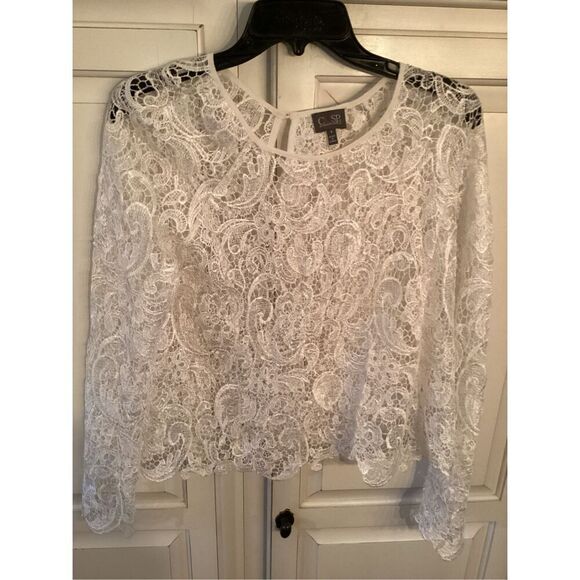 CUSP by Nieman Marcus Lace White Top Sz S Long Sleeve - Picture 1 of 6